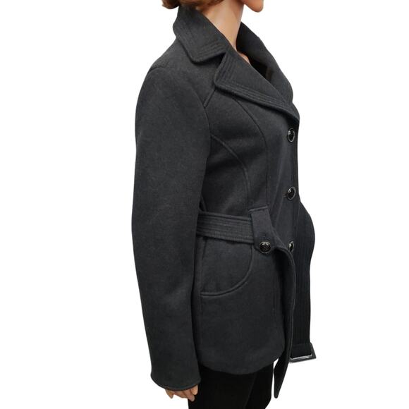 NWT Kenneth Cole Reaction Pea coat Women Size M Belted Gray Cotton Poly Blend - Picture 8 of 12